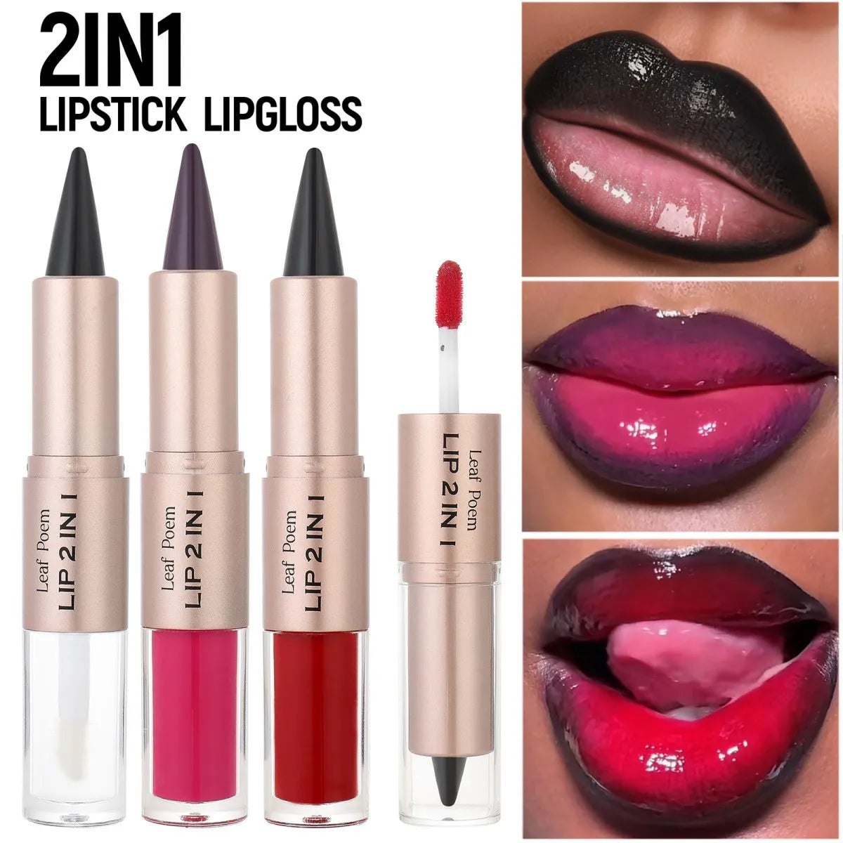 2-in-1 Lipliner-Stift mit spitz zulaufendem Farbverlauf, Nude-Braun, Spiegelglas-Lippenglanz, mattem Lipliner, wasserfestem Lippenkonturenstift, nicht klebend
