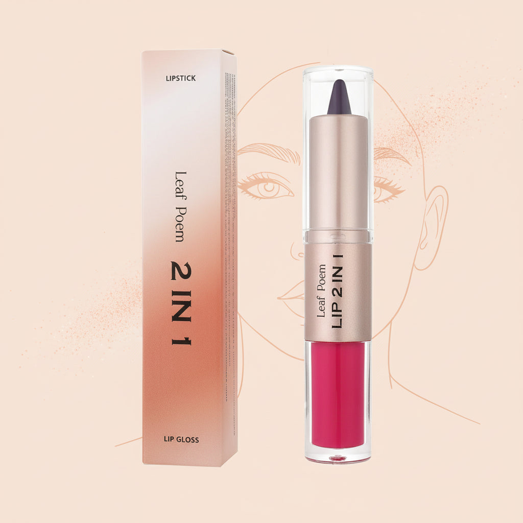2-in-1 Lipliner-Stift mit spitz zulaufendem Farbverlauf, Nude-Braun, Spiegelglas-Lippenglanz, mattem Lipliner, wasserfestem Lippenkonturenstift, nicht klebend