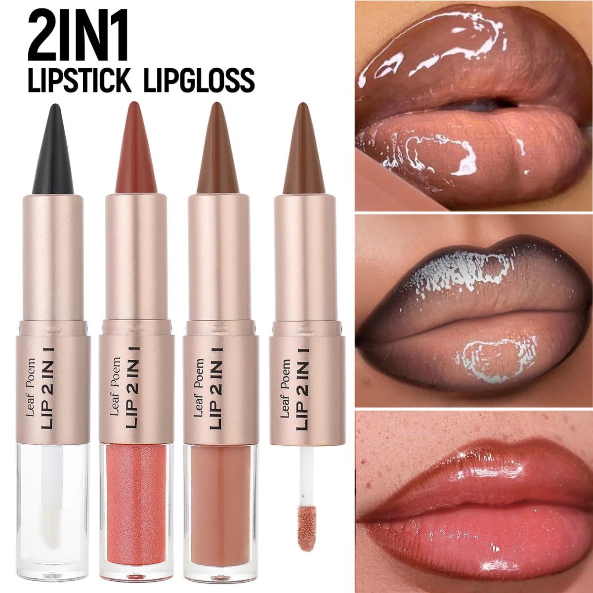 2-in-1 Lipliner-Stift mit spitz zulaufendem Farbverlauf, Nude-Braun, Spiegelglas-Lippenglanz, mattem Lipliner, wasserfestem Lippenkonturenstift, nicht klebend