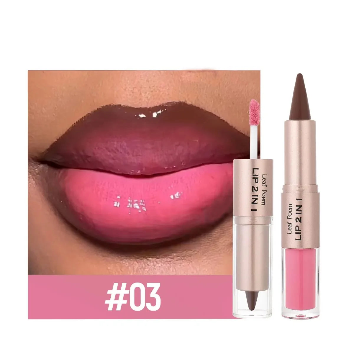 2-in-1 Lipliner-Stift mit spitz zulaufendem Farbverlauf, Nude-Braun, Spiegelglas-Lippenglanz, mattem Lipliner, wasserfestem Lippenkonturenstift, nicht klebend