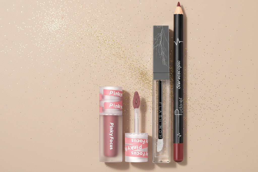 3-teiliges Glossy Lip Set, Schimmernder Lipgloss + Lippenöl + Lipliner, pflegend, nicht klebrig, hochglänzend, für das tägliche Make-up