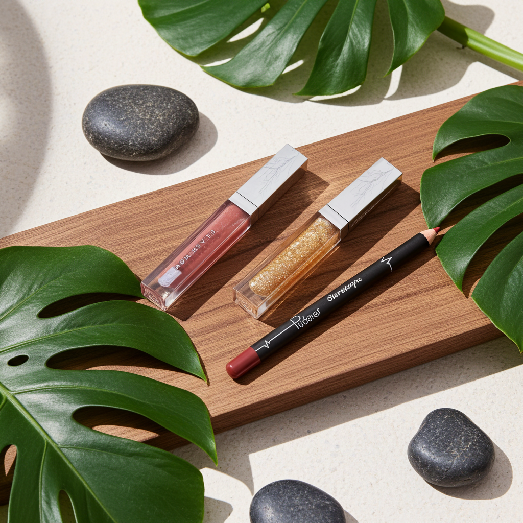 3-teiliges Glossy Lip Set, Schimmernder Lipgloss + Lippenöl + Lipliner, pflegend, nicht klebrig, hochglänzend, für das tägliche Make-up